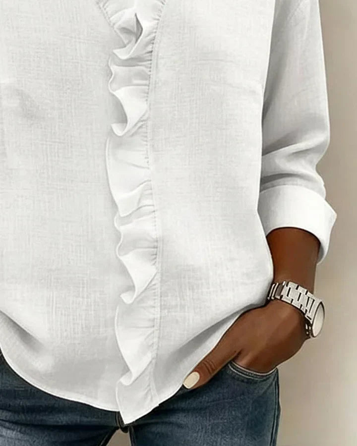 BLOUSE À COL VOLANTÉ EN V POUR FEMMES