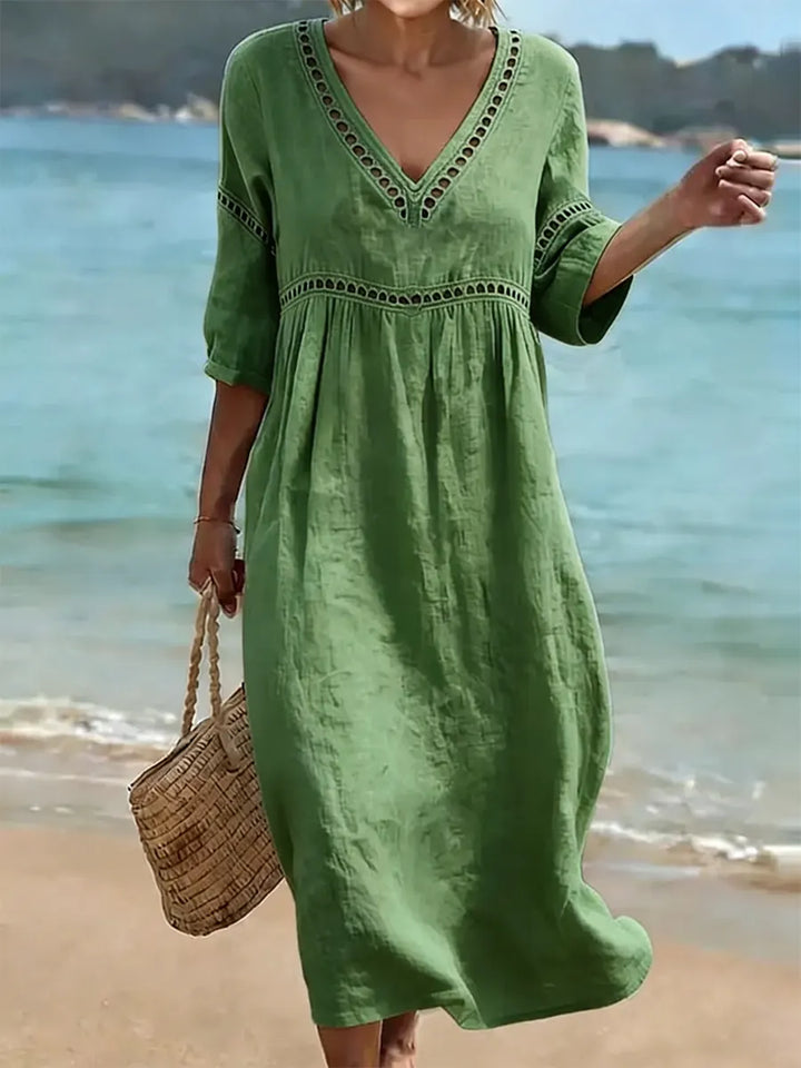 CHIC ROBE MIDI À COL EN V POUR FEMMES