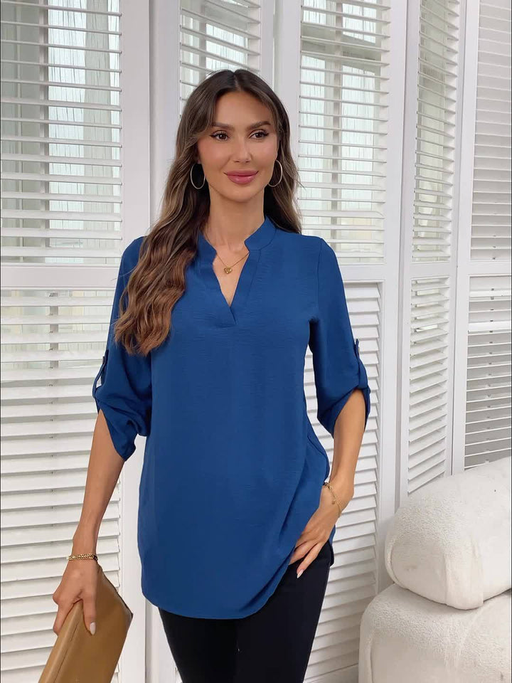 BLOUSE CHIC QUOTIDIENNE COL V À MANCHES 3/4 POUR FEMME
