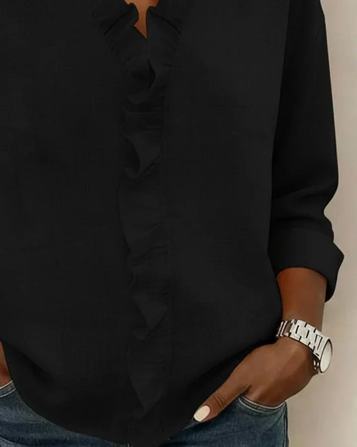 BLOUSE À COL VOLANTÉ EN V POUR FEMMES