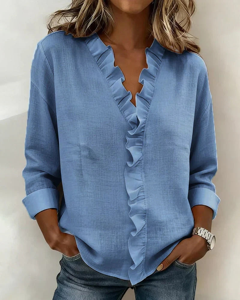 BLOUSE À COL VOLANTÉ EN V POUR FEMMES
