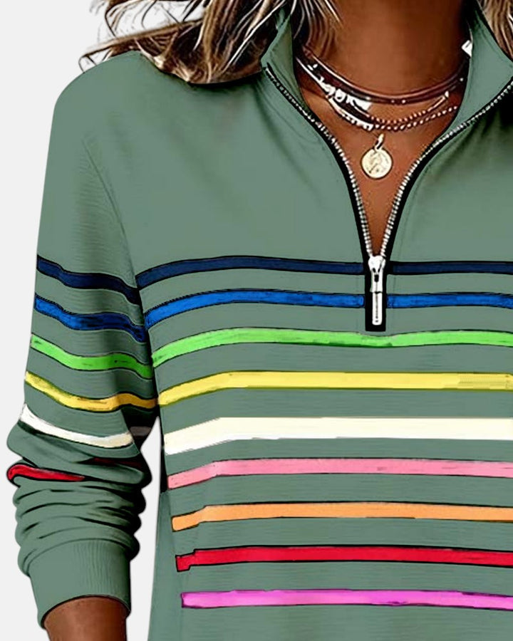 PULL RAYÉ À FERMETURE ÉCLAIR POUR FEMMES