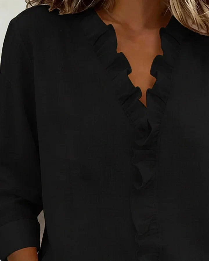 BLOUSE À COL VOLANTÉ EN V POUR FEMMES