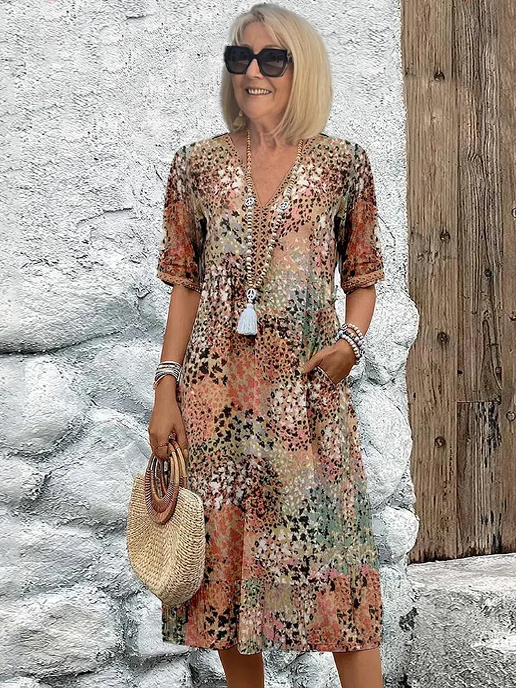 ROBE MIDI IMPRIMÉE CLASSIQUE POUR FEMME