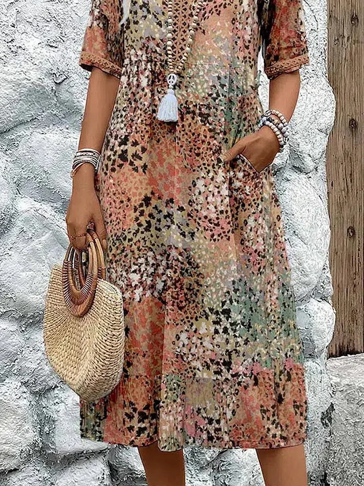 ROBE MIDI IMPRIMÉE CLASSIQUE POUR FEMME