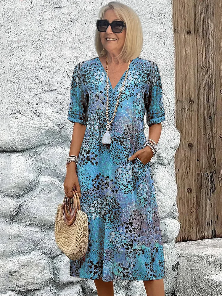 ROBE MIDI IMPRIMÉE CLASSIQUE POUR FEMME