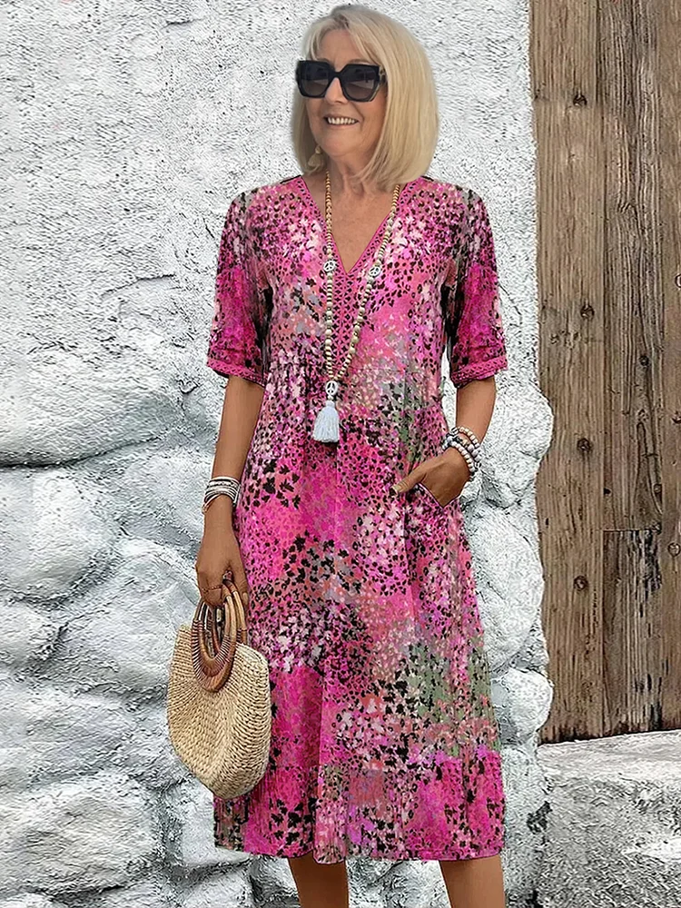 ROBE MIDI IMPRIMÉE CLASSIQUE POUR FEMME