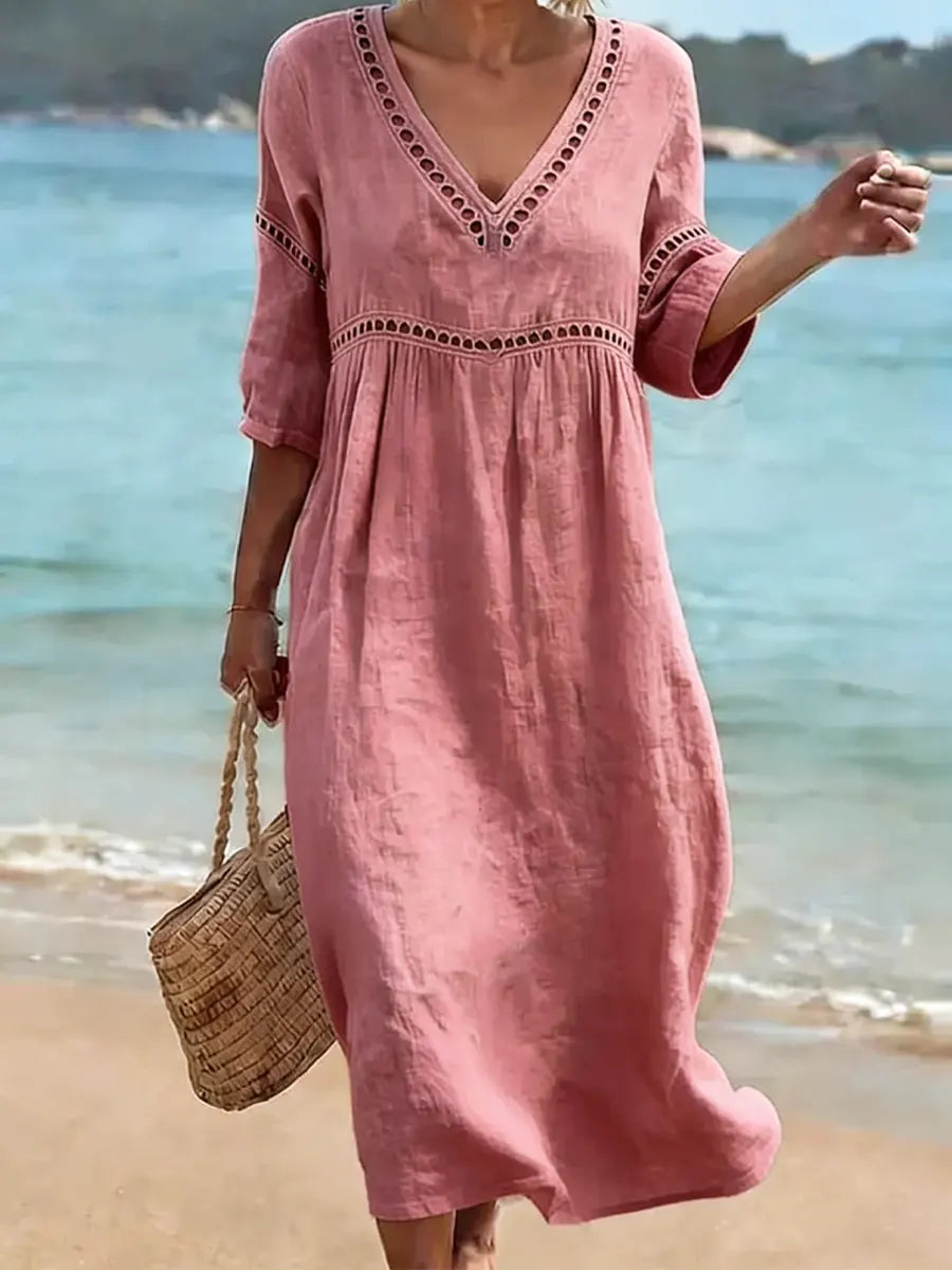 CHIC ROBE MIDI À COL EN V POUR FEMMES
