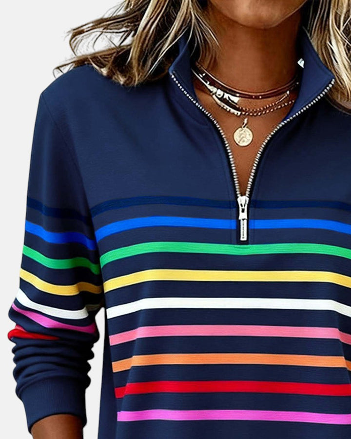 PULL RAYÉ À FERMETURE ÉCLAIR POUR FEMMES