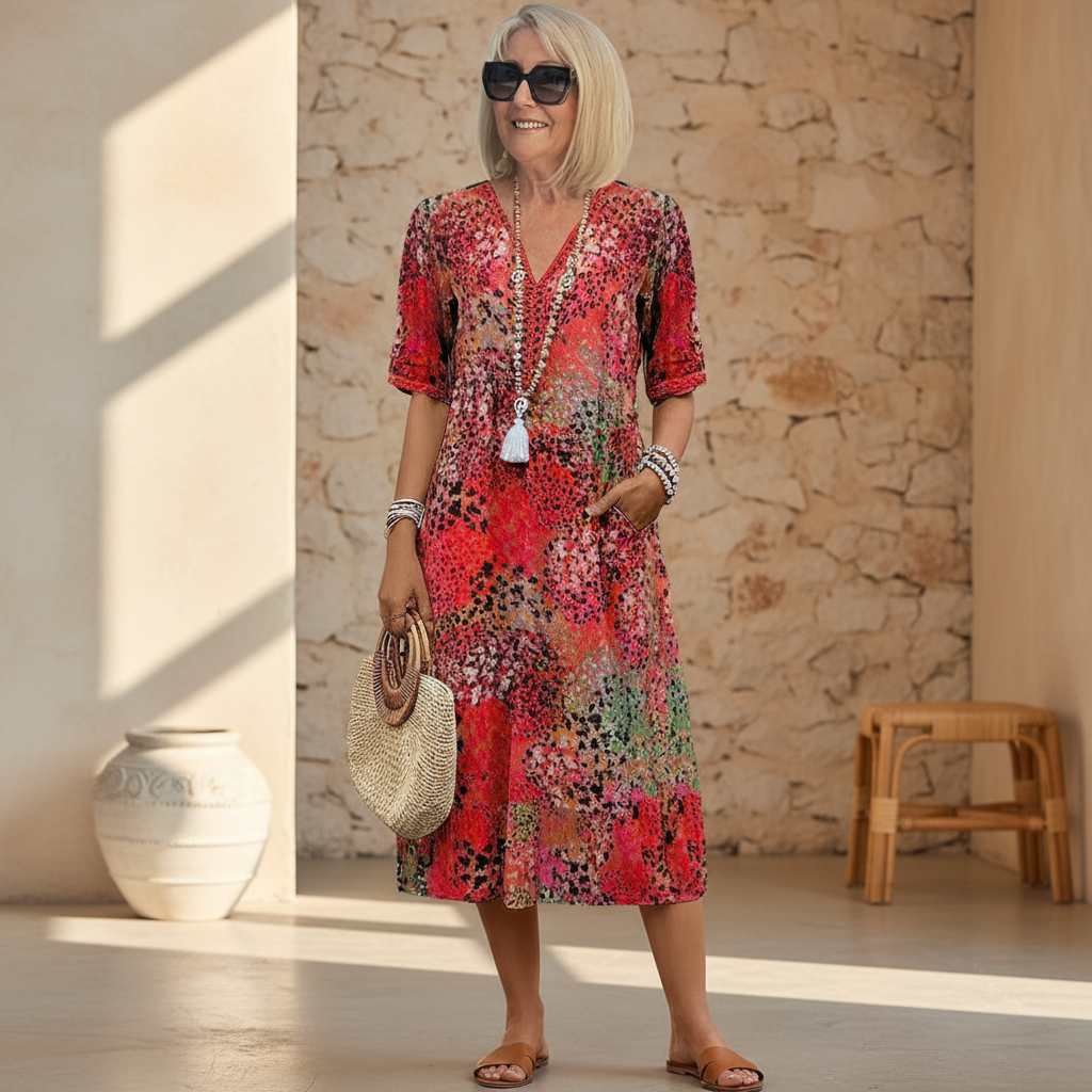 ROBE MIDI IMPRIMÉE CLASSIQUE POUR FEMME