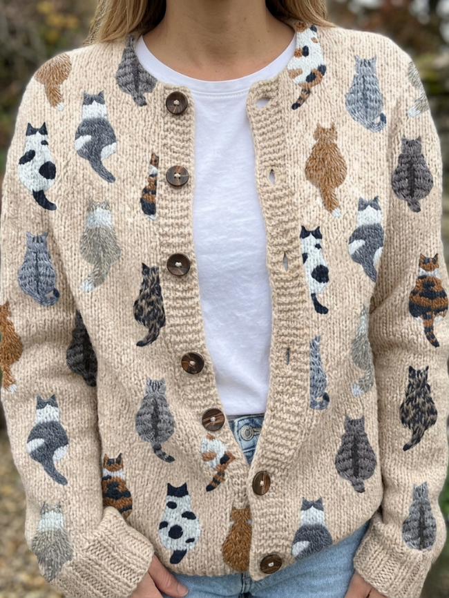CARDIGAN MOTIF CHAT POUR FEMME