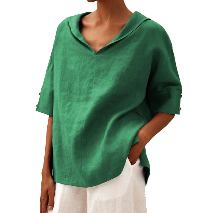 BLOUSE EN LIN À COL EN V POUR FEMMES