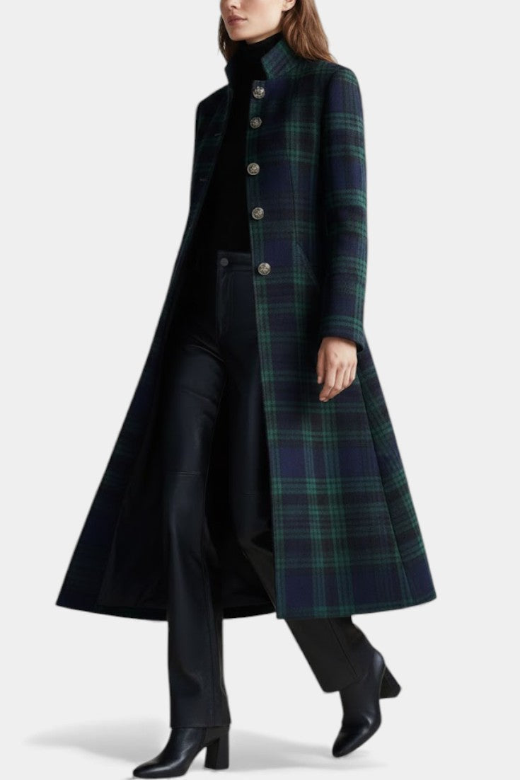 MANTEAU À CARREAUX BLEU-VERT POUR FEMMES