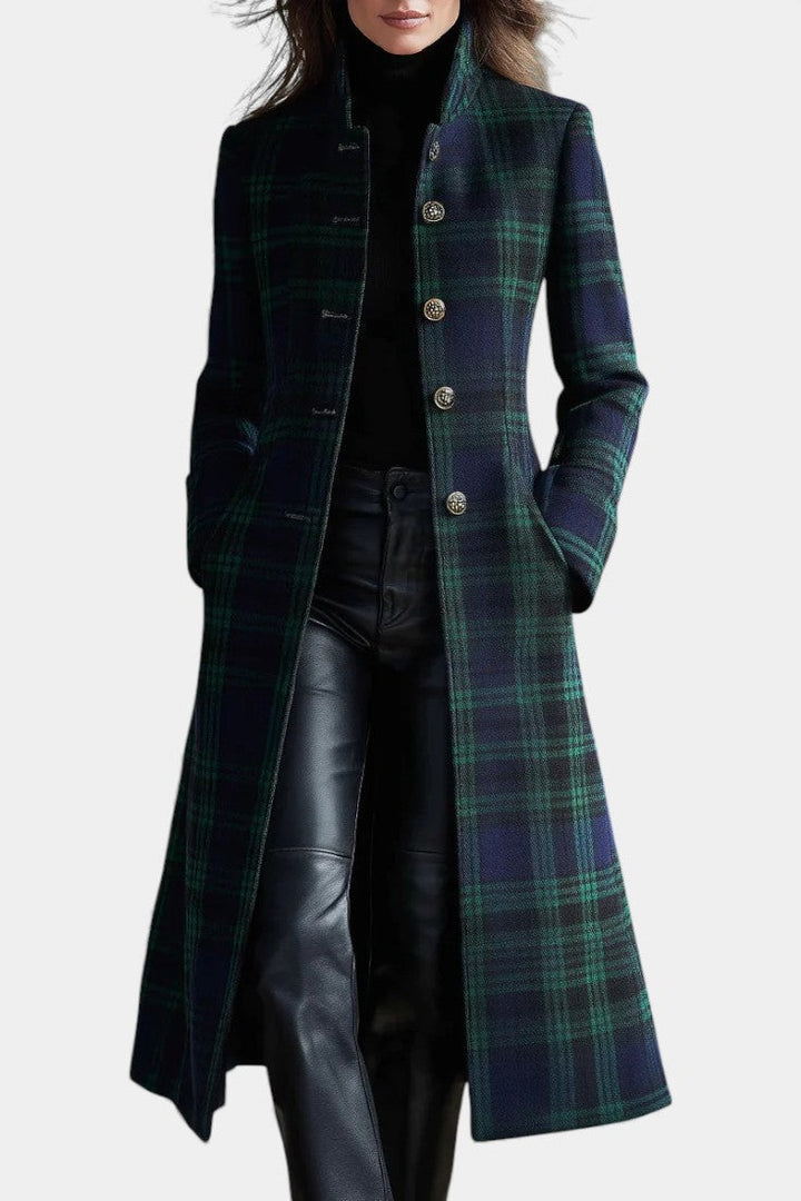 MANTEAU À CARREAUX BLEU-VERT POUR FEMMES