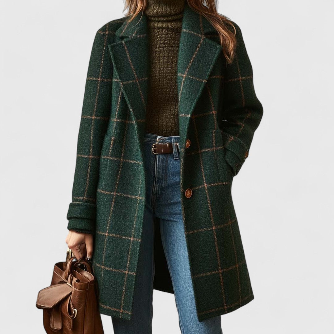 MANTEAU À CARREAUX À COUPE DROITE POUR FEMMES