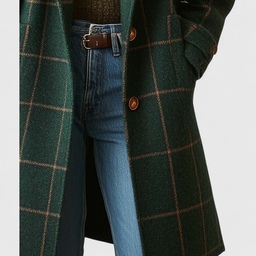 MANTEAU À CARREAUX À COUPE DROITE POUR FEMMES