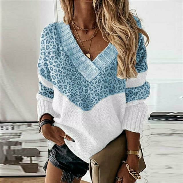 PULL PATCHWORK IMPRIMÉ LÉOPARD POUR FEMMES
