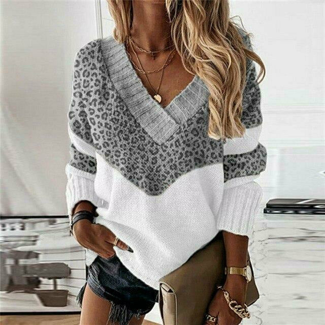 PULL PATCHWORK IMPRIMÉ LÉOPARD POUR FEMMES