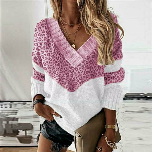 PULL PATCHWORK IMPRIMÉ LÉOPARD POUR FEMMES