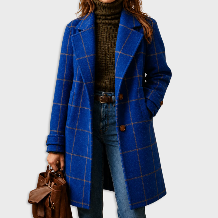 MANTEAU À CARREAUX À COUPE DROITE POUR FEMMES