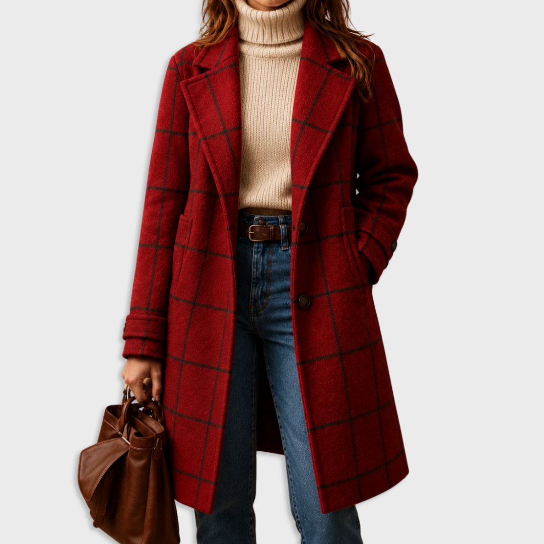 MANTEAU À CARREAUX À COUPE DROITE POUR FEMMES