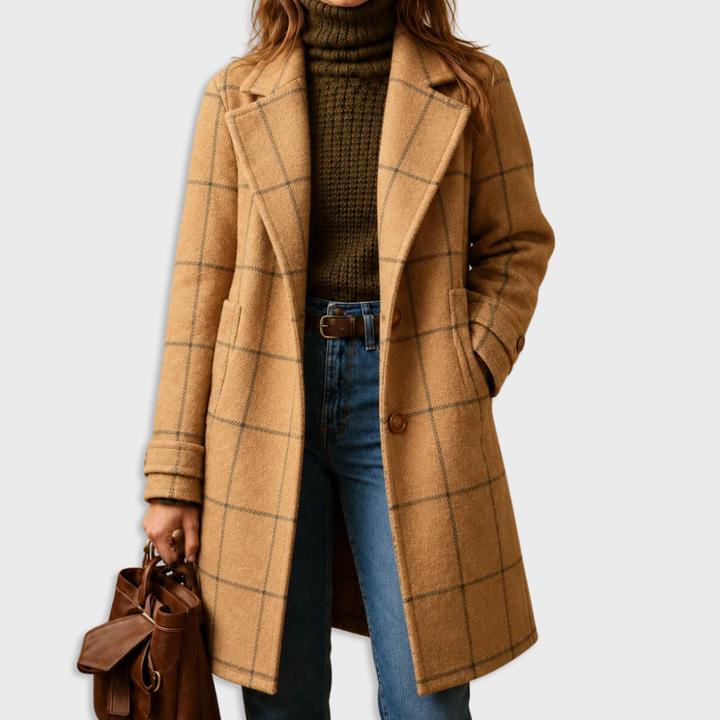 MANTEAU À CARREAUX À COUPE DROITE POUR FEMMES