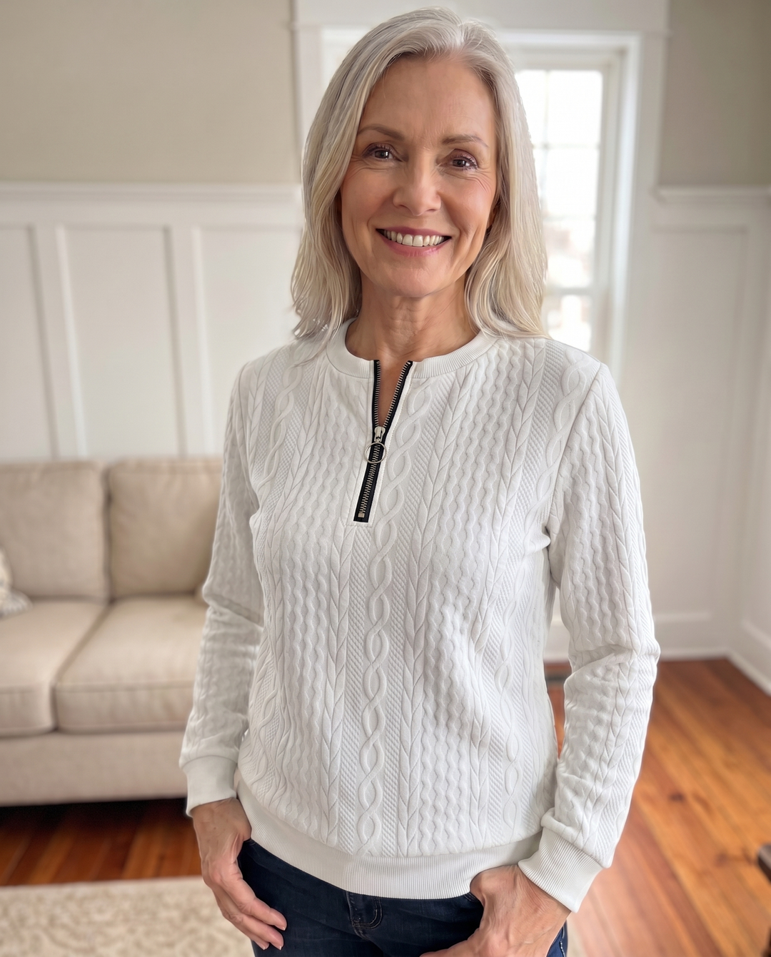 SWEAT TEXTURÉ ZIPPÉ POUR FEMMES