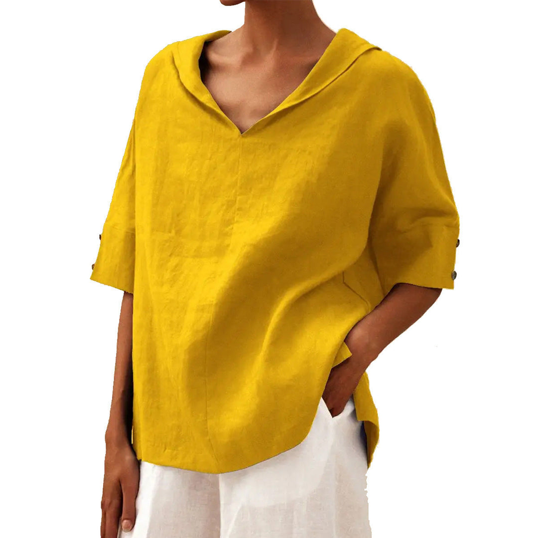 BLOUSE EN LIN À COL EN V POUR FEMMES